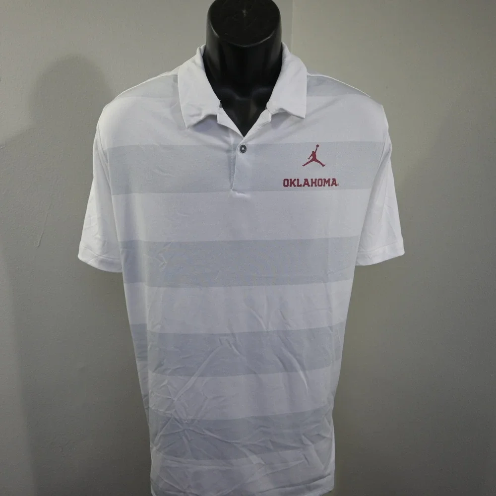 Jordan Oklahoma Sooners Golf Polo Mens XL White Gray Striped Dri-Fit Performance